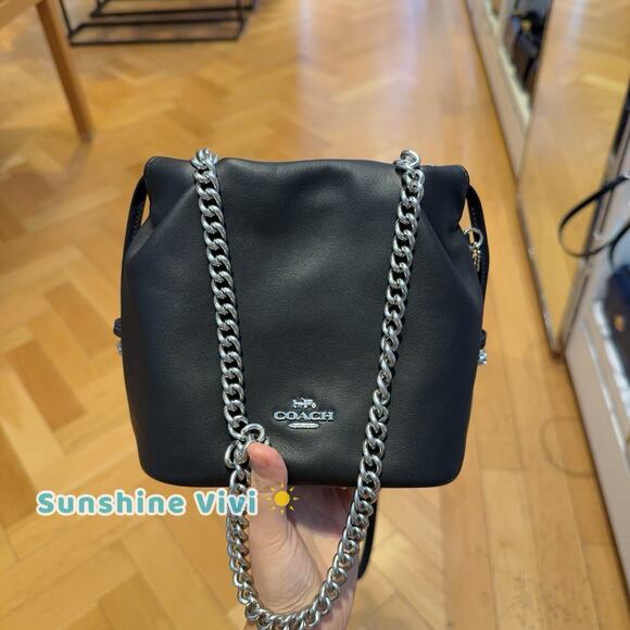 NWT Coach Faye Mini Drawstring Bag With Ruching CDB67 Silver Black - Picture 1 of 6